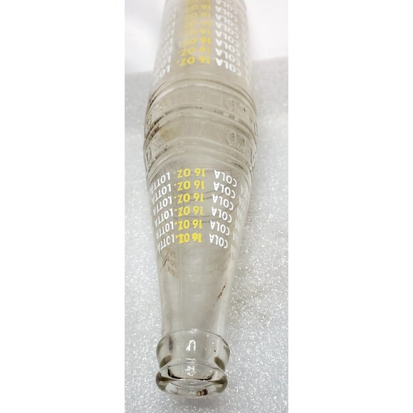 Vintage LOTTA COLA 16oz Clear Glass ACL Soda Bottle Yellow White Lettering - Picture 9 of 16